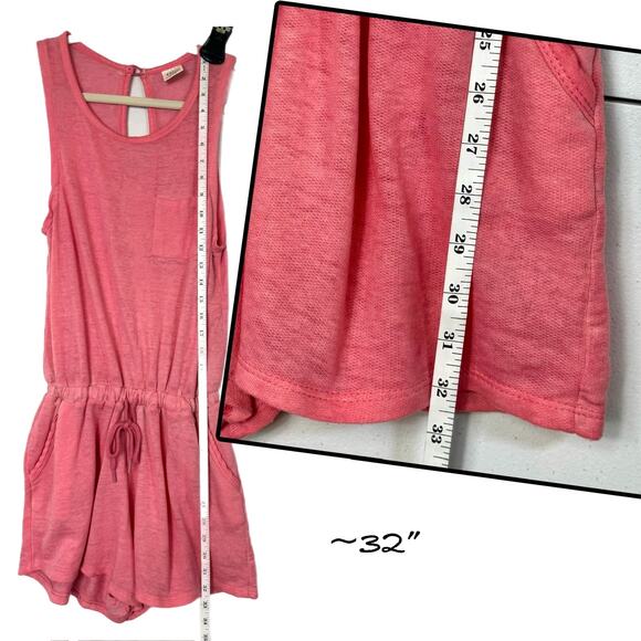 Pink Keyhole Back Sleeveless Romper S Pockets Relaxed Beachy Soft Girl Travel - Picture 10 of 13